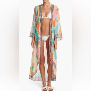 RANEE’S Colorblock Crystal Embellished Swim Resort Island Cover-up Kimono Duster